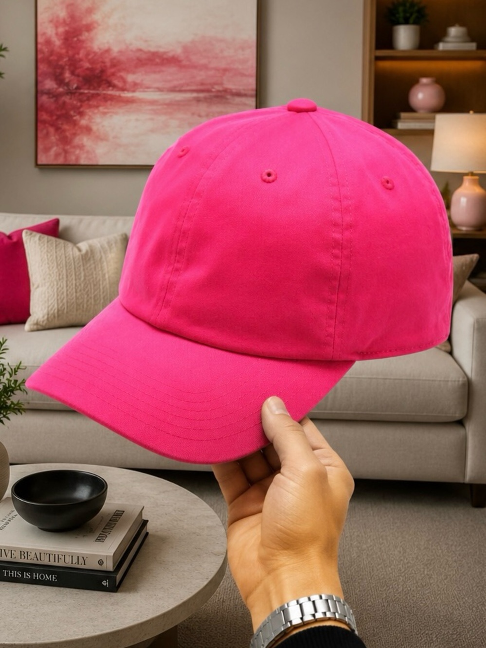 Cambridge Hot Pink Adjustable Dad Hat – Classic Cotton Baseball Cap